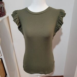GAP solid Green Flutter Sleeve Sleeveless Crew Neck Top | Medium